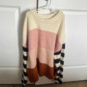Urban Outfitters Cream and Pink Crew Neck Sweater
